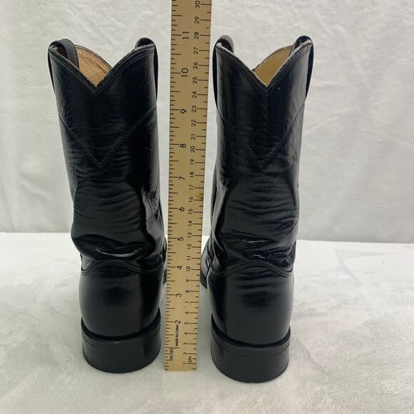 Justin Boots 3133 Mens Sz 9 Black Leather Western Roper Boots Round Toe Cowboy main image 4